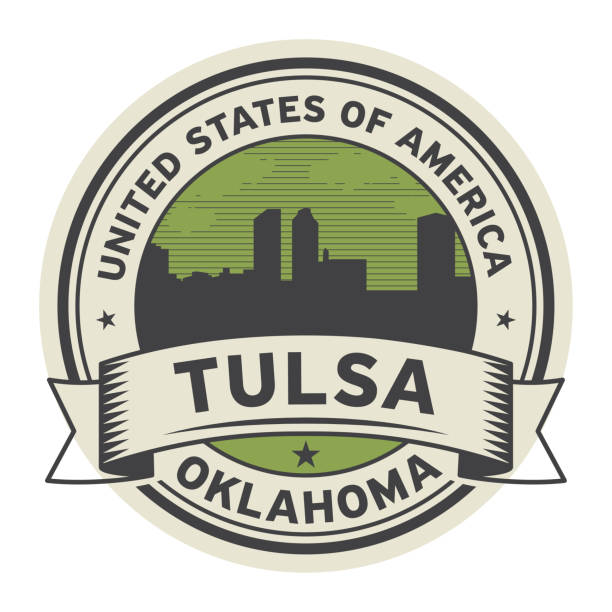 ilustrações de stock, clip art, desenhos animados e ícones de stamp or label with name of tulsa, oklahoma - oklahoma tulsa map cartography