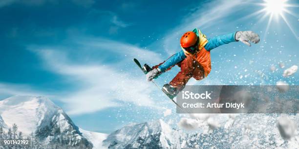 Snowboarding Stock Photo - Download Image Now - Snowboarding, Snowboard, Jumping