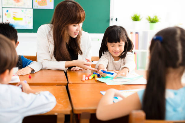 istock teacher and children drawing in the classroom 901145788