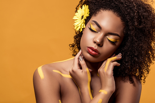 Woman With Artistic Makeup And Gerbera In Hair Stock Photo - Download Image Now - Adult, Adults Only, African-American Ethnicity - iStock Woman With Artistic Makeup And Gerbera In Hair Stock Photo - Download Image Now - Adult, Adults Only, African-American Ethnicity - iStock