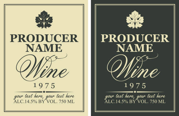 ilustraciones, imágenes clip art, dibujos animados e iconos de stock de conjunto de dos vectores etiquetas de vino con hojas de vid - vine label grape wine