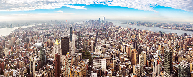 Large  Panoramic aerial view of midtown and Lower Manhattan (Downtown Manhattan) in New York. USA
