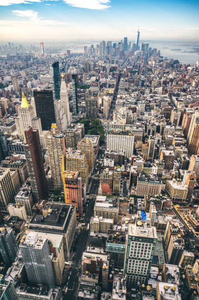 Panoramic aerial view of midtown and Lower Manhattan (Downtown Manhattan) in New York. USA