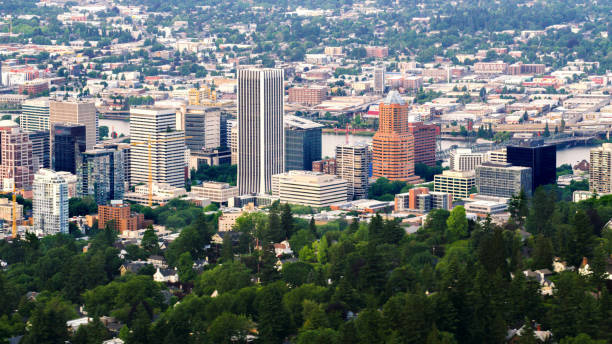 istock Aerial Portland downtown with Willamette River in background 901169430