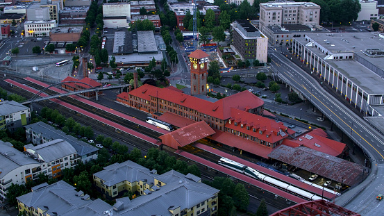 Aerial shot of Portland Union Station in Portland, Oregon, USA.