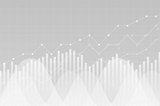 Financial data graph chart, vector illustration. Trend lines, columns, market economy information background. Chart analytics economic concept.
