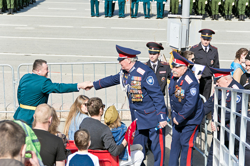 Samara, Russian Federation – 9 May 2017: Meeting of old friends on celebration on annual Victory Day