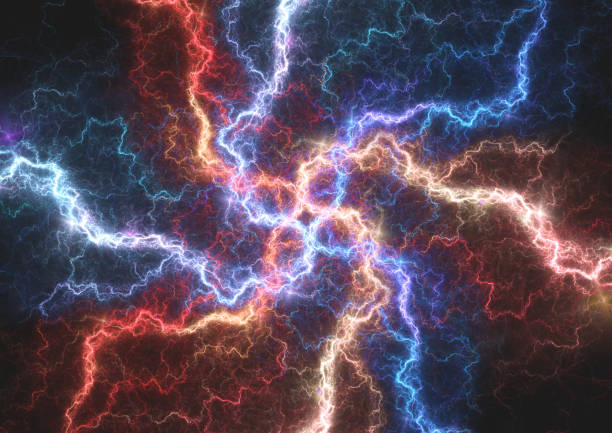 istock Fire and ice lightning bolt, Fractal energy background 901173404