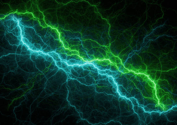 istock Cyan and green fractal lightning, abstract electrical background 901173406