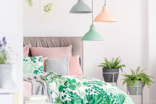 Stone flowerpots in bedroom