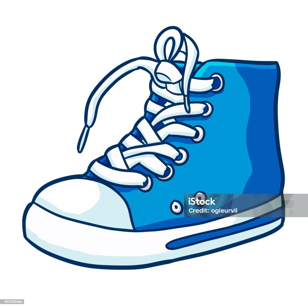 Blue Sneaker In Cartoon Style Stock Illustration - Download Image Now - Blue,  Canvas Shoe, Cartoon - iStock