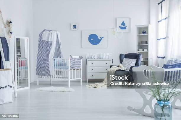 Spacious Babys Room With Crib Stock Photo - Download Image Now - Domestic Room, Baby - Human Age, Child