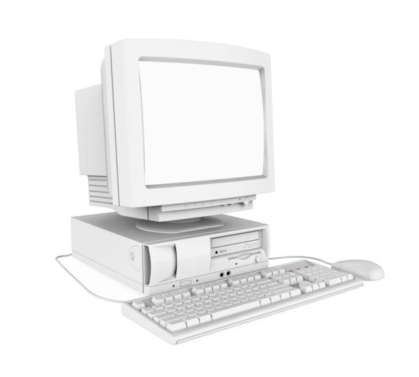 istock Old Desktop Computer with a Blank White Screen Monitor, Keyboard and Mouse Isolated 901181864