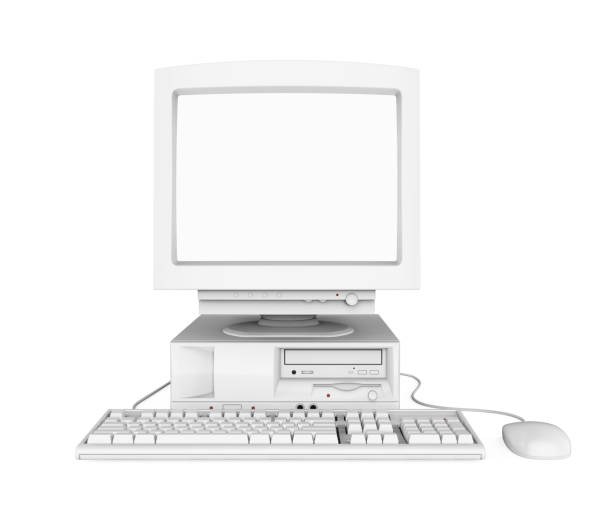 istock Old Desktop Computer with a Blank White Screen Monitor, Keyboard and Mouse Isolated 901181972