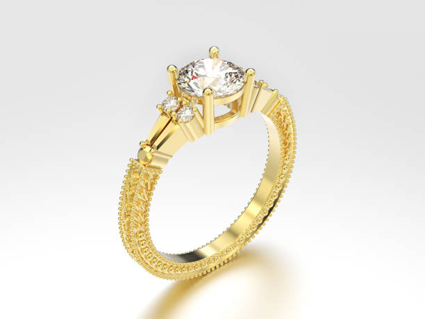 istock 3D illustration yellow gold decorative diamond ring with  ornament 901183046