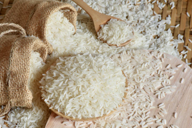 istock Jasmine rice or Basmati rice with burlap bag 901190564