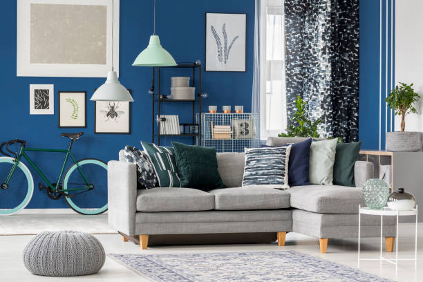 istock Navy blue living room design 901201930