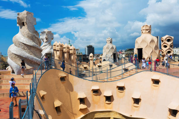 BARCELONA, SPAIN - JUNE 15, 2015: Roof of Casa Mila (La Pedrera)  in 1  Barcelona, Spain