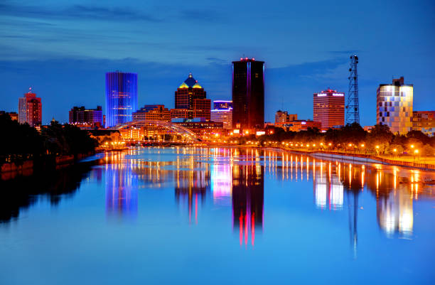 Rochester skyline along the Genesee River. Rochester is a city on the southern shore of Lake Ontario in the western portion of the U.S. state of New York, and the seat of Monroe County.