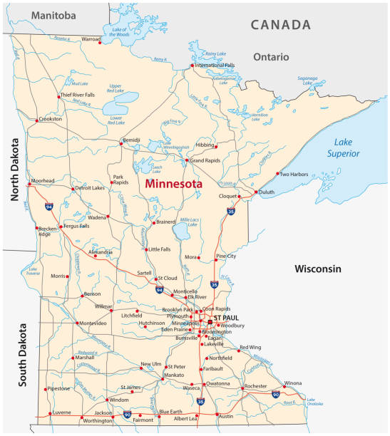 minnesota-fahrplan - manitoba map canada outline stock-grafiken, -clipart, -cartoons und -symbole