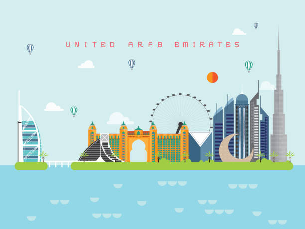 ilustrações de stock, clip art, desenhos animados e ícones de united arab emirates landmarks travel and journey vector - dubai