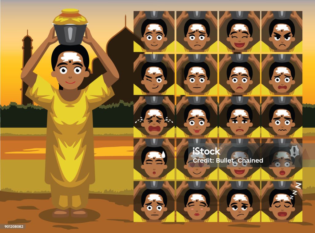 Thaipusam Tamil Woman Cartoon Emotion Faces Vector Illustration Stock  Illustration - Download Image Now - iStock