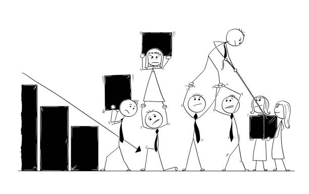 karikatur von menschen teamwork geschäftskonzept - female with group of males stock-grafiken, -clipart, -cartoons und -symbole