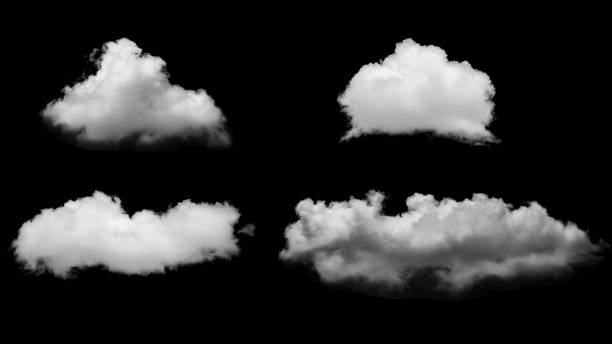 istock Collection of white cloud isolated on black background, Black sky and white clouds collection 901216340