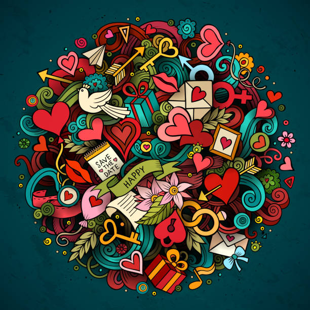 ilustrações de stock, clip art, desenhos animados e ícones de cartoon vector hand drawn doodle love illustration - february three dimensional shape heart shape greeting