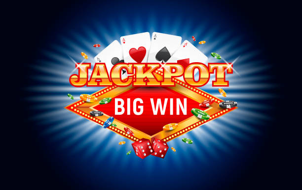 Jackpot Casino Vector Illustration Casino Jackpot background with Playing Cards, Gambling Chips and Falling Red Dices jackpot stock illustrations