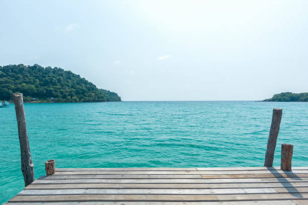 istock wooden floor with beautiful ocean and blue sky scenery 901228040