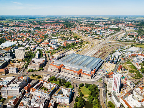 Aerial view of Leipzig, Germany and its main station