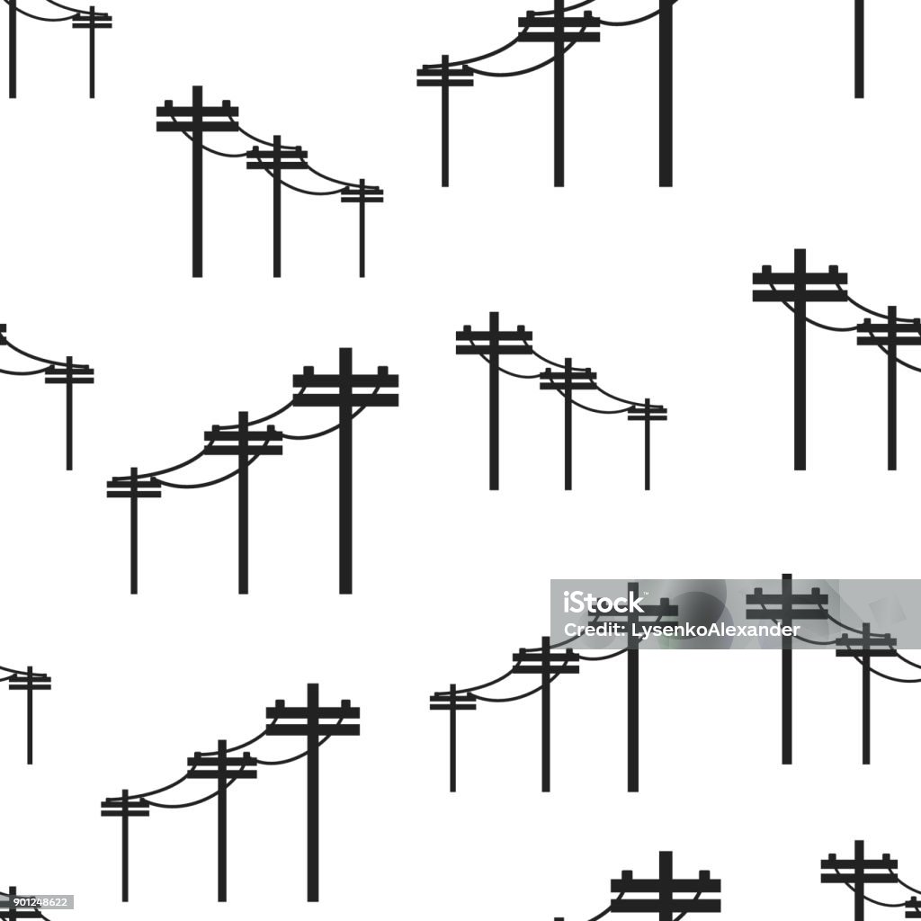 High voltage power lines seamless pattern background. Business flat vector illustration. Electric pole symbol pattern. Power Line stock vector