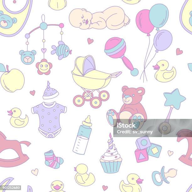 Newborn Baby Shower Seamless Pattern Boy Girl Birthday Celebration Party  Stock Illustration - Download Image Now - iStock
