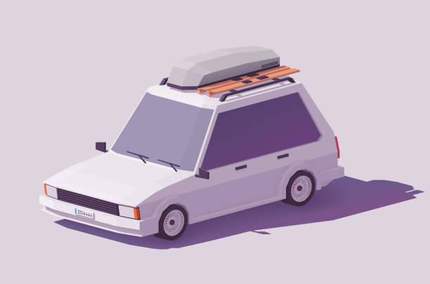 ilustrações de stock, clip art, desenhos animados e ícones de vector low poly estate car - trunk luggage old fashioned retro revival