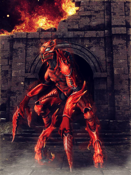 istock Red scorpion demon in old ruins 901273768