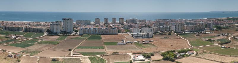 Panoramic view of Costa da Caparica, portugal. Atlantic Ocean view.