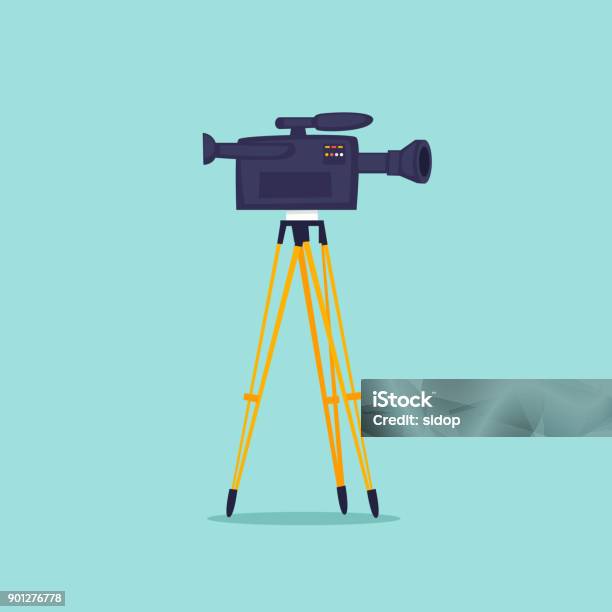 Videodreh Kamera Auf Einem Stativ Flaches Designvektorillustration Stock Vektor Art und mehr Bilder von Camcorder