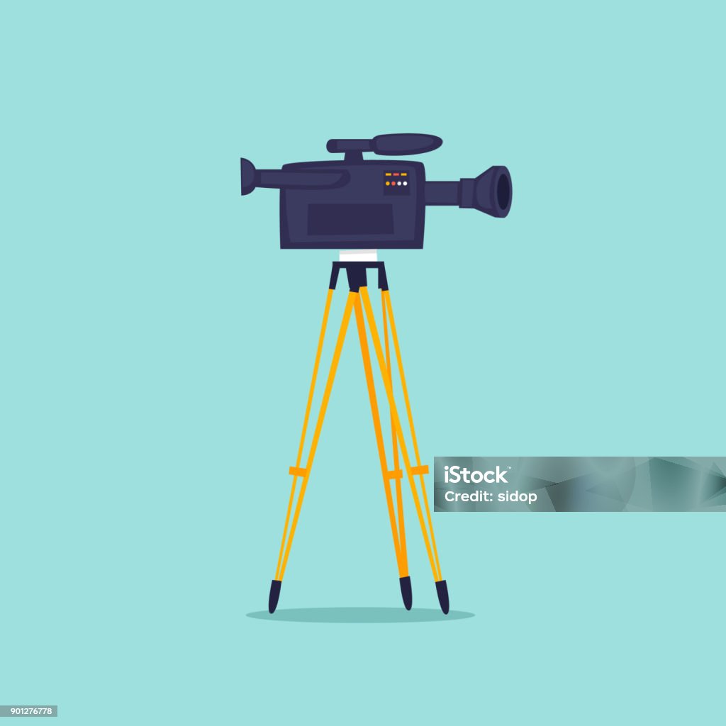 Video shooting, camera on a tripod. Flat design vector illustration. Home Video Camera stock vector