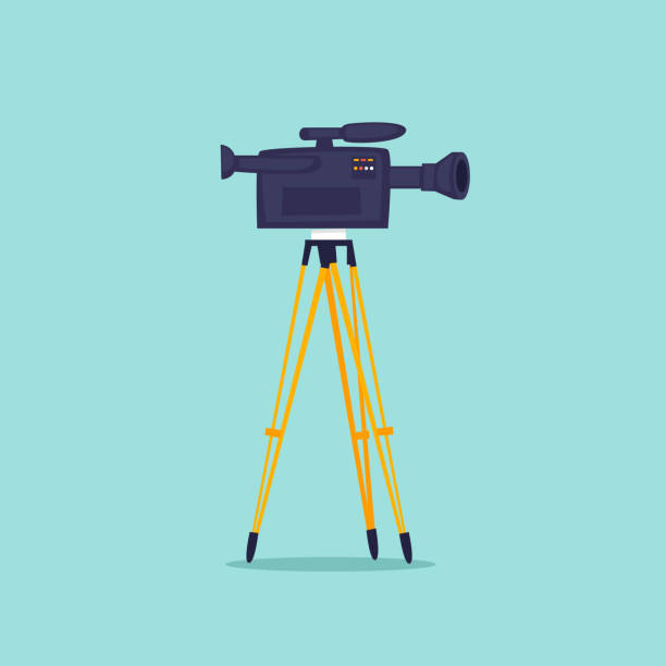 Video shooting, camera on a tripod. Flat design vector illustration. Video shooting, camera on a tripod. Flat design vector illustration. television camera stock illustrations