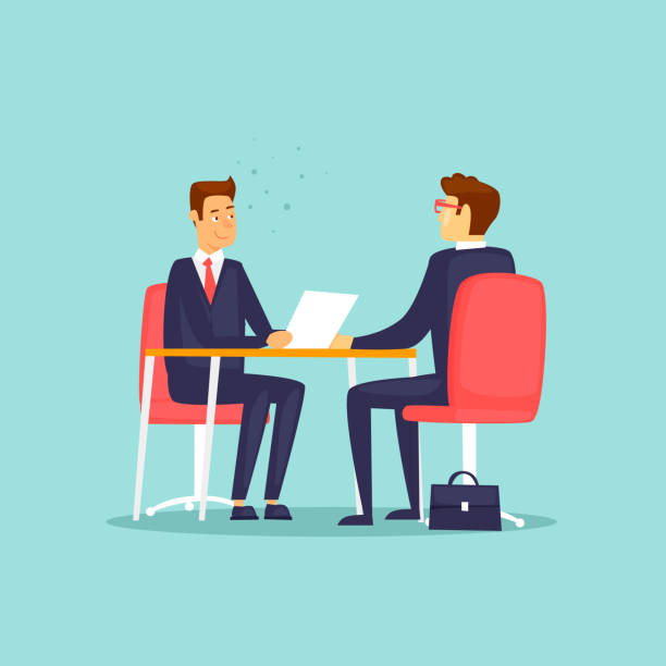 Interviewing, job search. Flat design vector illustration. Interviewing, job search. Flat design vector illustration. business meeting stock illustrations