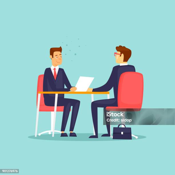 Interviewing Job Search Flat Design Vector Illustration Stock Illustration - Download Image Now