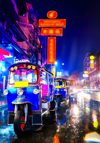 Tuk Tuk taxi in china town bangkok at the night