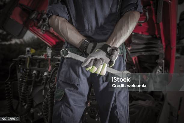 Semi Truck Pro Mechanic Stock Photo - Download Image Now - Mechanic, Truck, Repairing