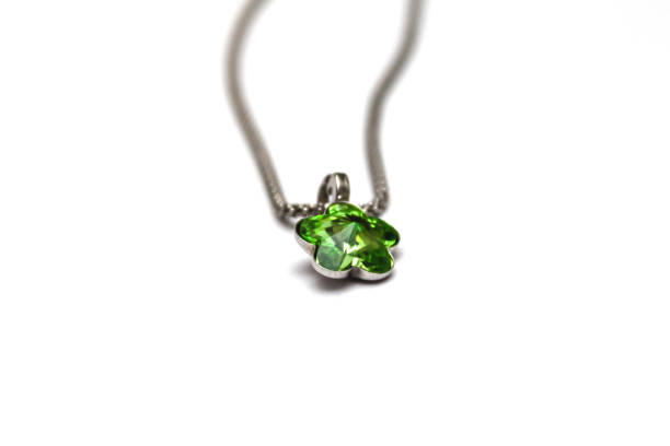 istock Beutiful silver necklace with green malachite gem. Jewellery. 901299890