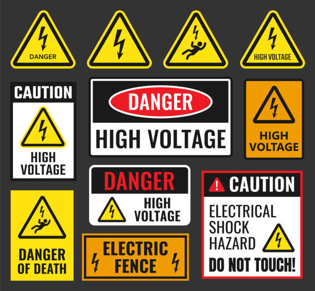 niebezpieczne znaki wysokiego napięcia - warning symbol danger warning sign electricity stock illustrations