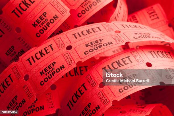 Messy Ticket Roll Stock Photo - Download Image Now - Raffle Ticket, Ticket, Concert