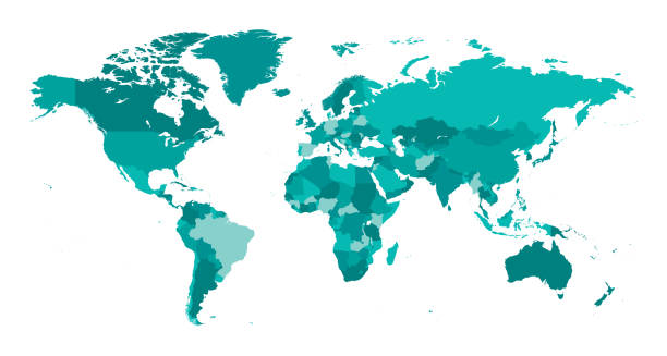 ilustraciones, imágenes clip art, dibujos animados e iconos de stock de mapa mundo separado países turquesa - world map map earth cartography