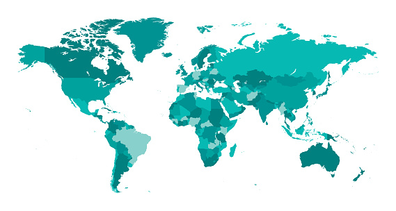 Vector of highly detailed world map - each country outlined and has its own labeled layer