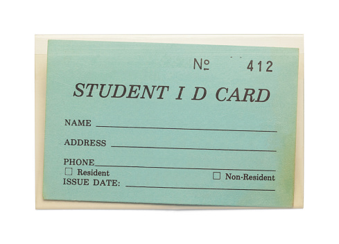 Aged Student ID Card with Copy Space Isolated on White Background.